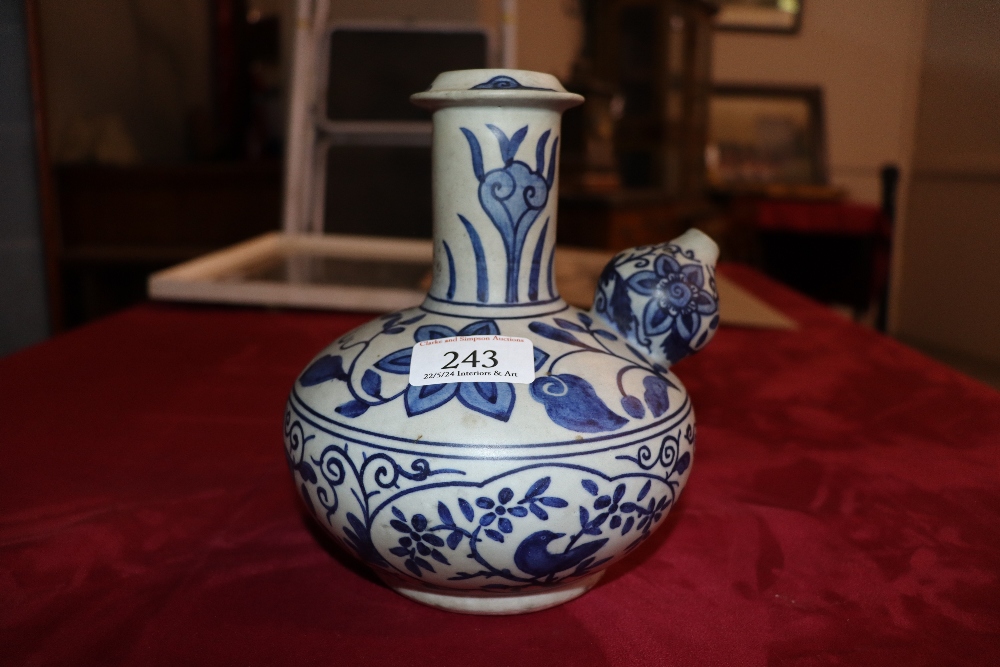 A Chinese Ming style Kendi of traditional form, blue glazed floral and bird decoration, 18cm high - Image 12 of 22