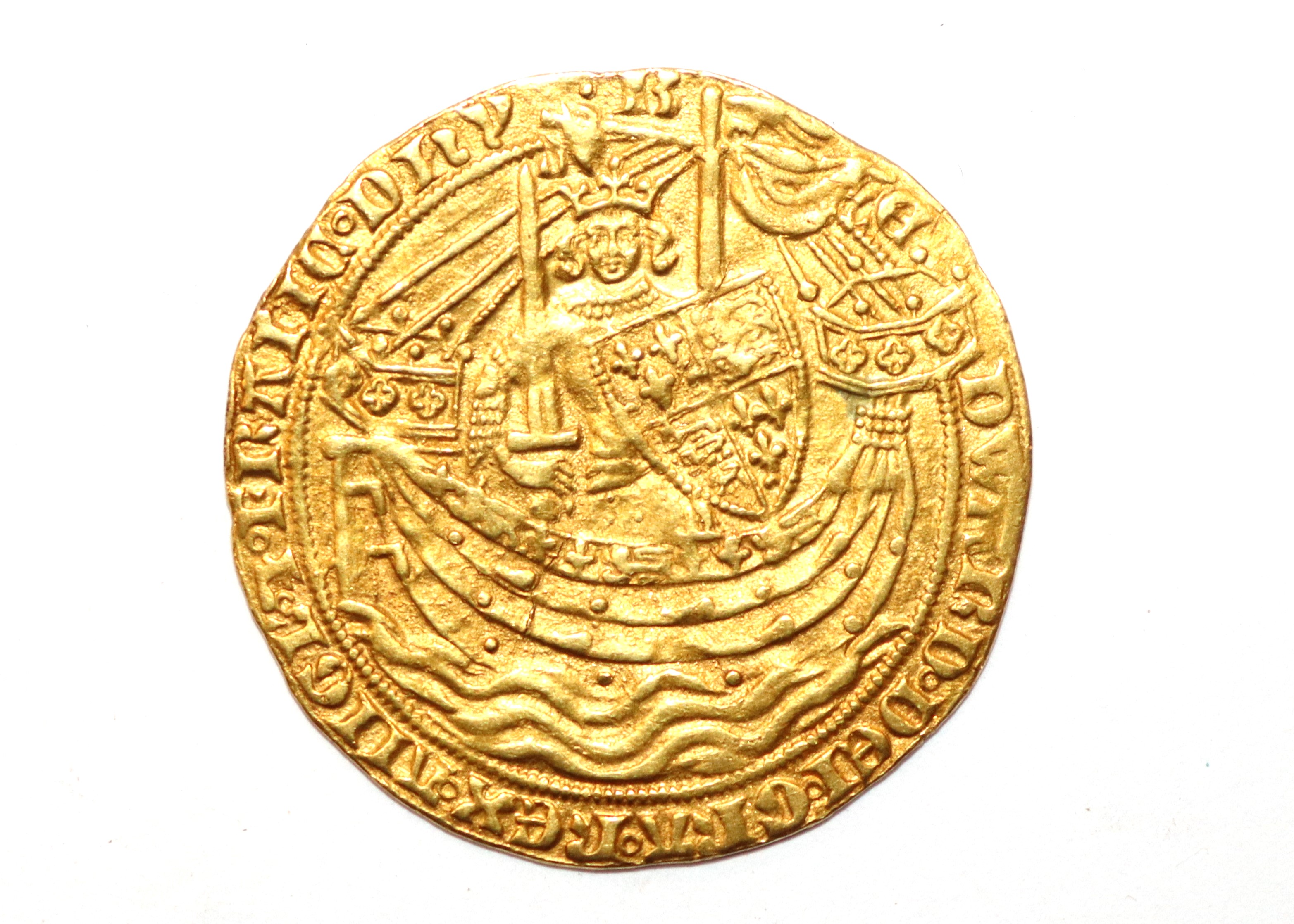 An Edward III noble, MM cross 3 (weight approx. 7.7gms) AF Condition report  The marks below the