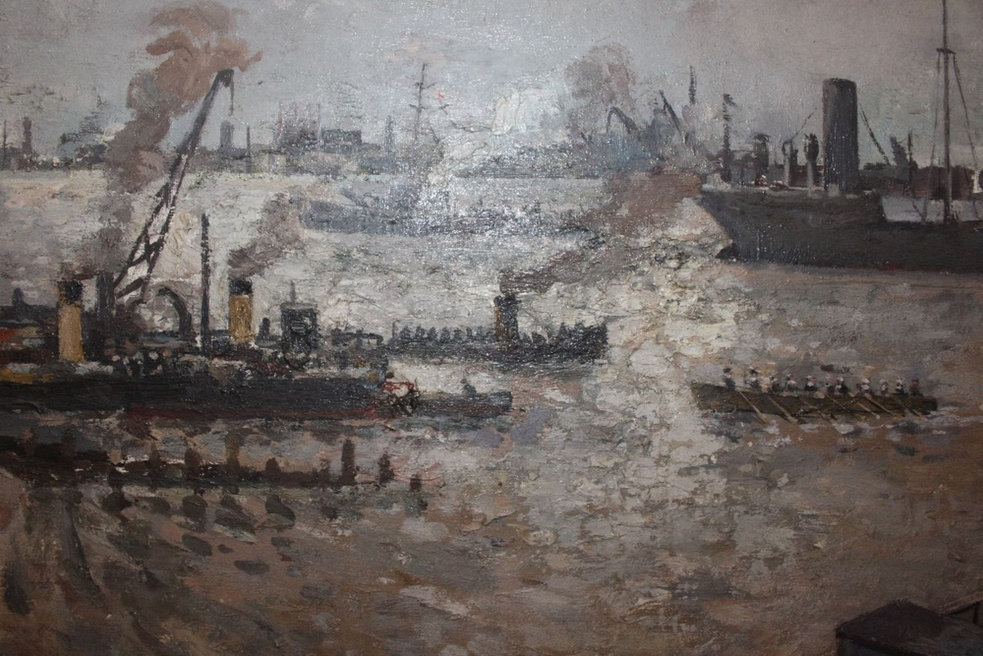 Allan Walton 1891-1948, study of a busy naval port with vessels and sailors, signed oil on canvas, - Image 13 of 15