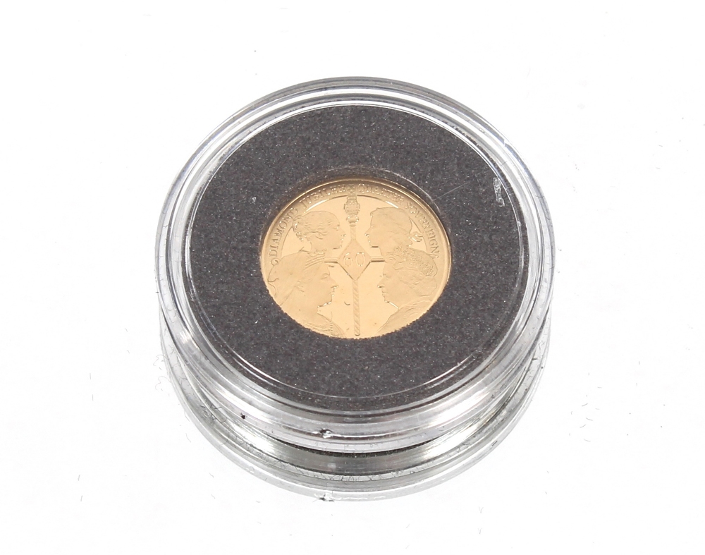 A 2012 Diamond Jubilee quarter Sovereign, cased