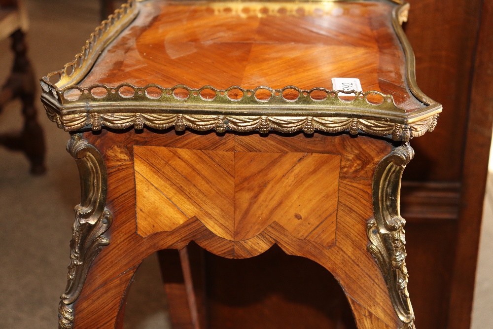 A pair of 19th Century French walnut and cross banded two tier side tables surmounted by pierced - Image 6 of 110