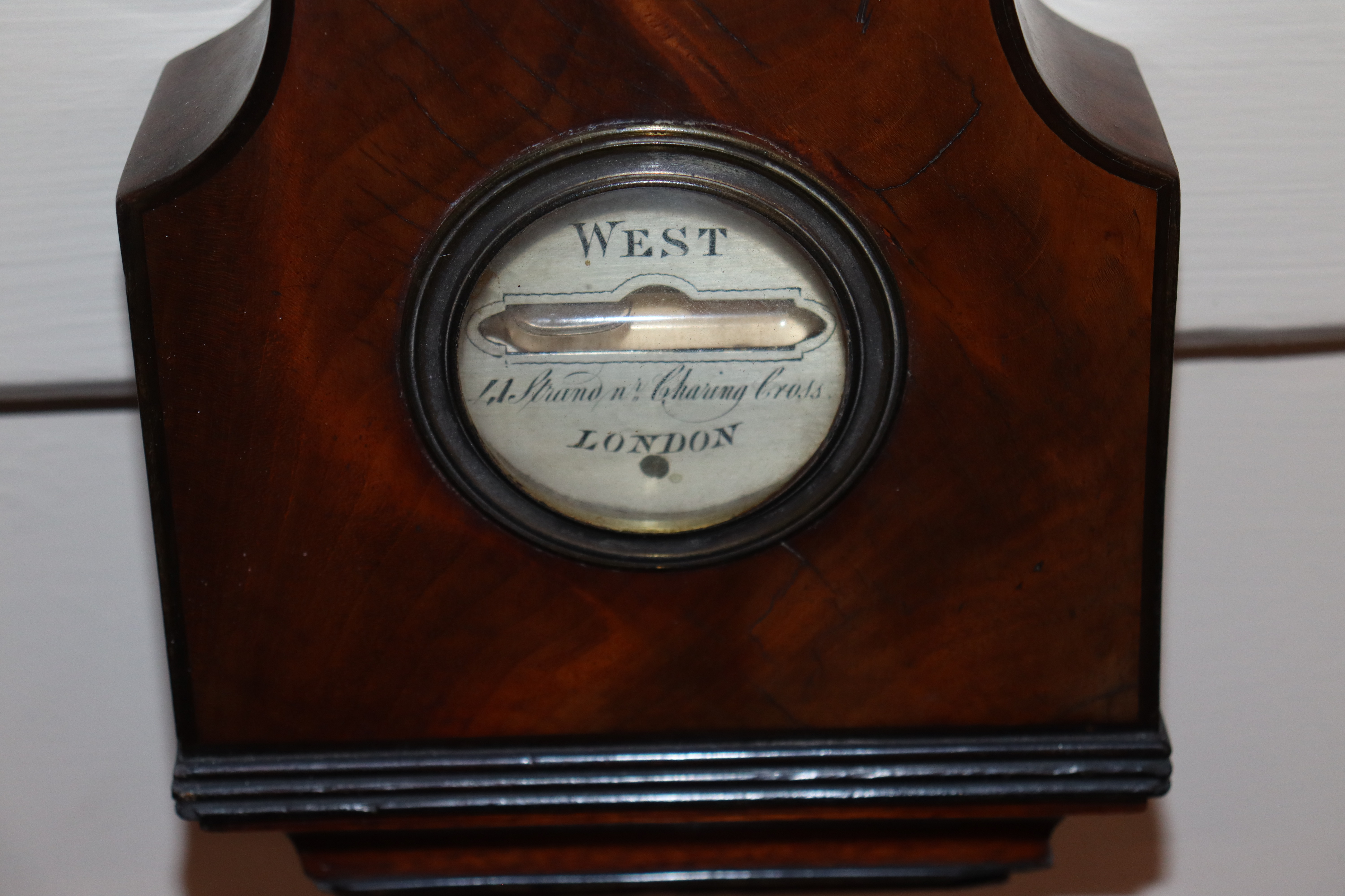 A 19th Century figured mahogany wheel barometer by West, Charing Cross, London, having large - Image 6 of 6