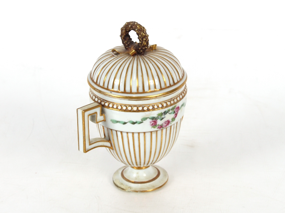 A Meissen chocolate cup and cover, possibly Marcolini period of ribbed baluster form, central - Image 3 of 21