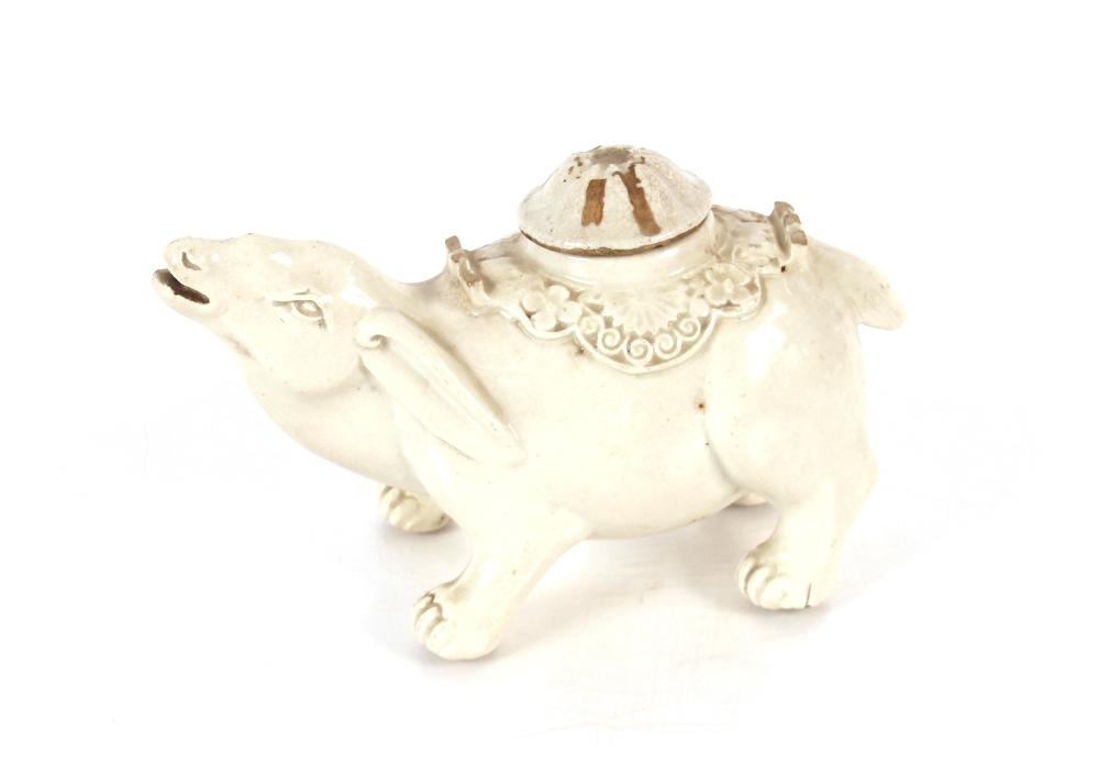 A Chinese blanc de chine water dropper in the form of a water buffalo, having domed detachable - Image 2 of 17