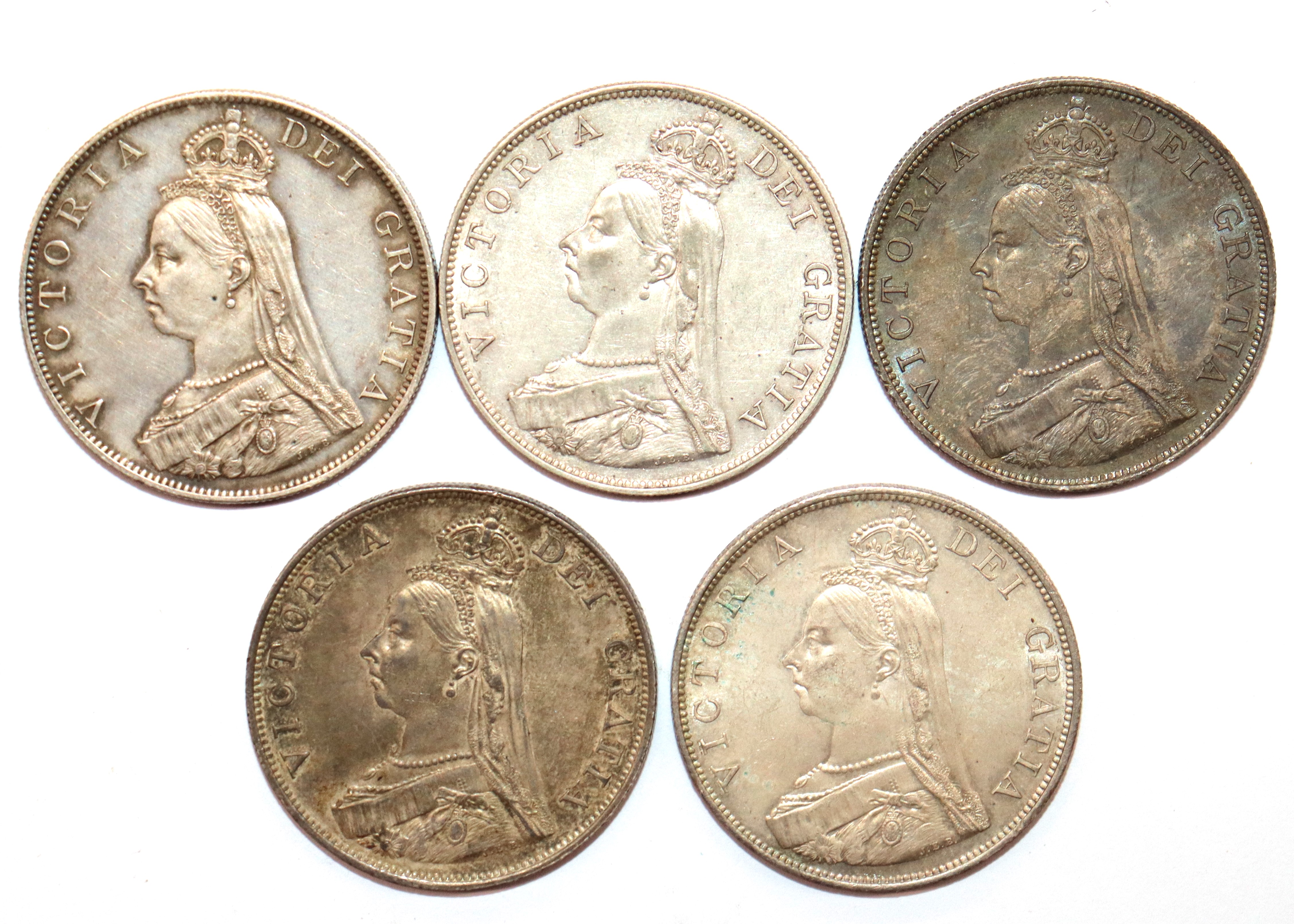 Five Victorian double florins, 1887,1888,1889 and 1890 - Image 2 of 3