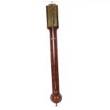 A 19th Century mahogany stick barometer by Dolland of London, having scroll arched pediment, brass