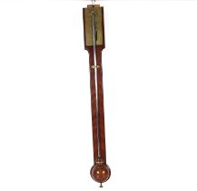 A 19th Century mahogany stick barometer by Dolland of London, having scroll arched pediment, brass