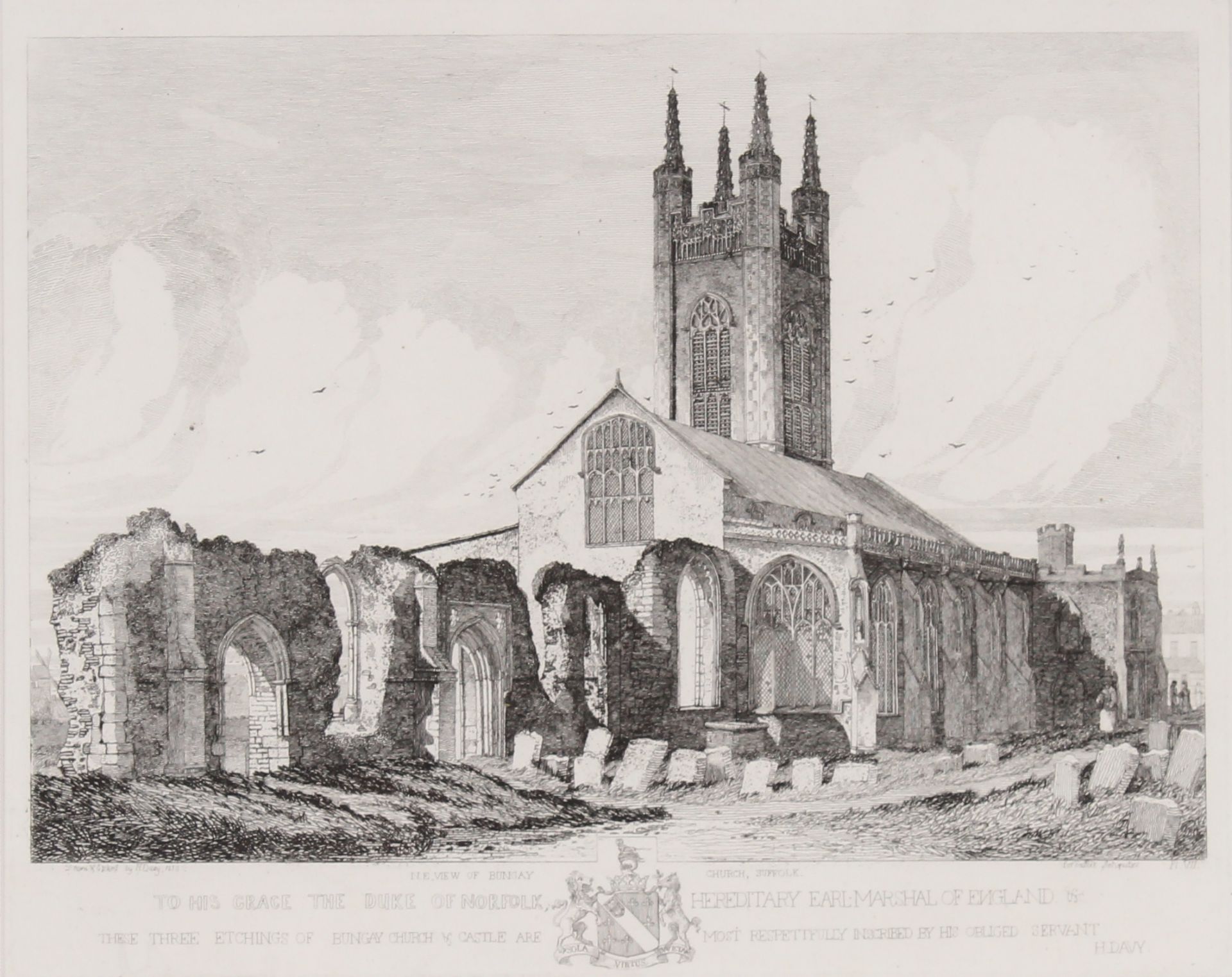 Henry Davey, three etchings depicting the North West view of St Mary's Church, Bungay, the South - Image 5 of 6