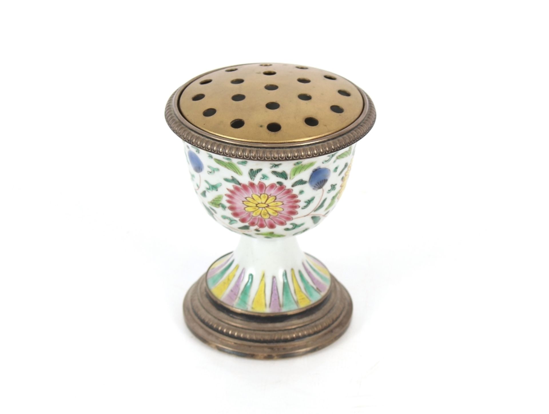 A rare and unusual 19th Century Chinese Canton incense pot, decorated with enamel decoration of