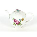 A 19th Century Meissen bullet shaped tea pot, having foliate spray decoration, the lid with floral