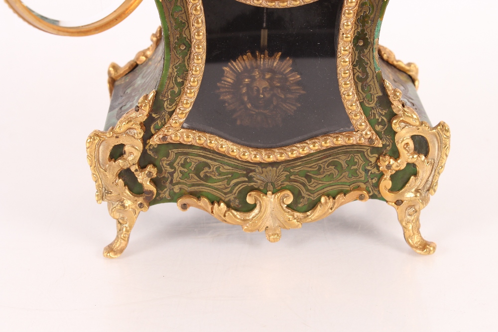 A green stained tortoiseshell and inlaid mantel clock by Hatton of Paris, eight day movement - Image 3 of 13