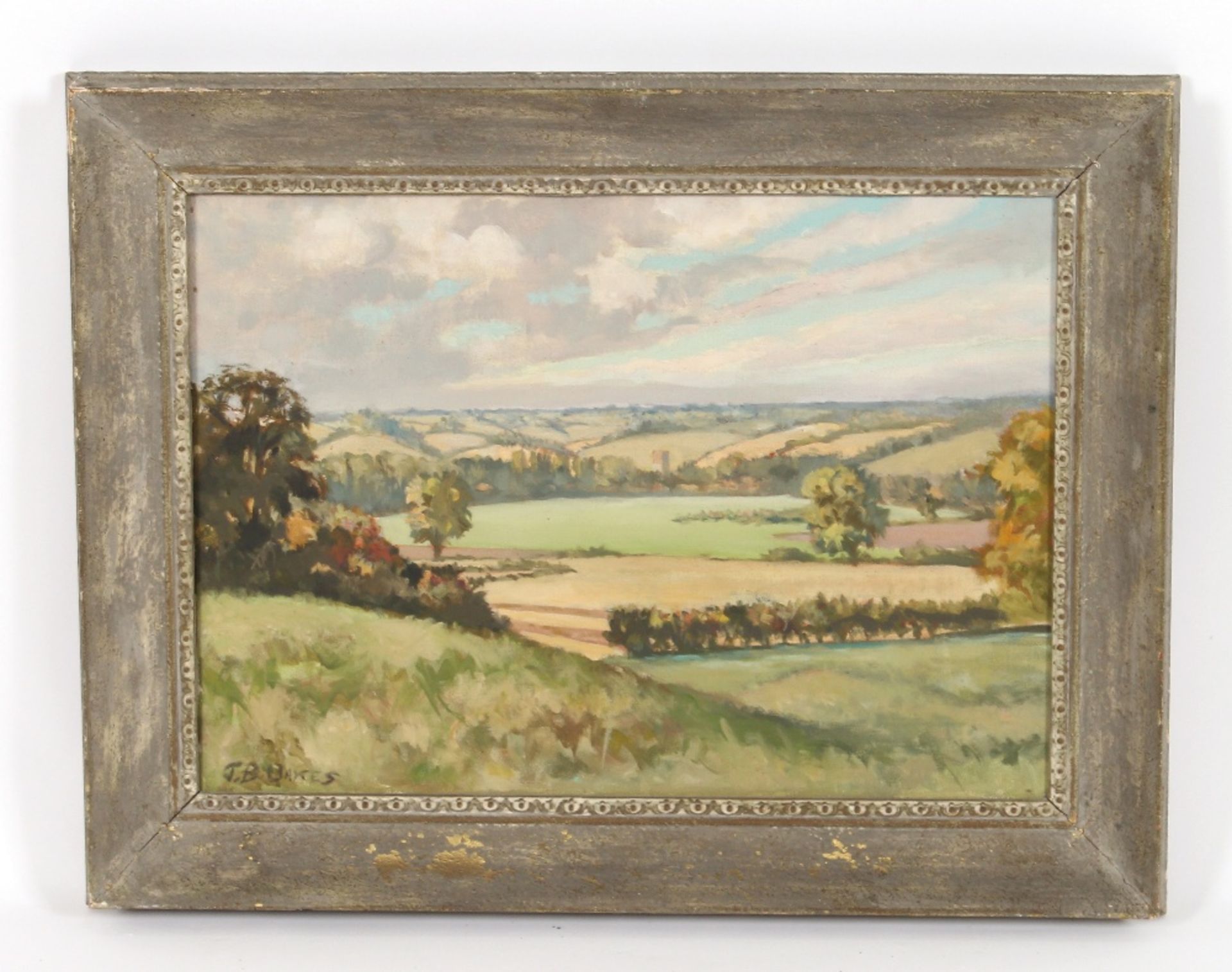 J.B. Oakes, study of a rural scene, signed oil on canvas, 37cm x 52cm - Image 2 of 2