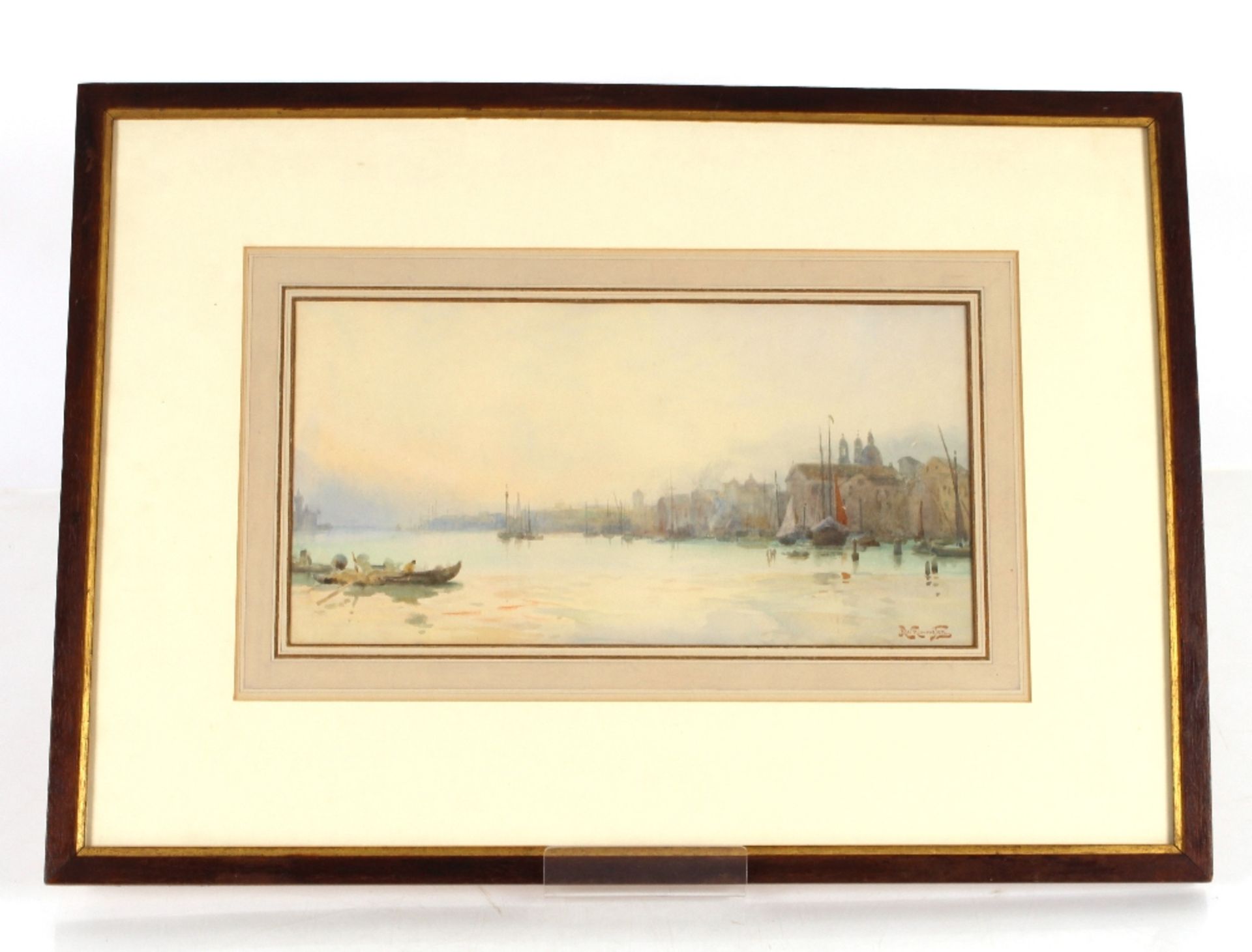 Alexander Wallace-Rimington, study of a busy shipping harbour signed watercolour, 18cm x 34.5cm