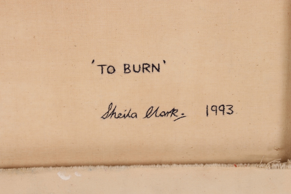 Sheila Clarke (modern British), "To Burn" oil on canvas, signed verso dated 1993 - Image 4 of 4