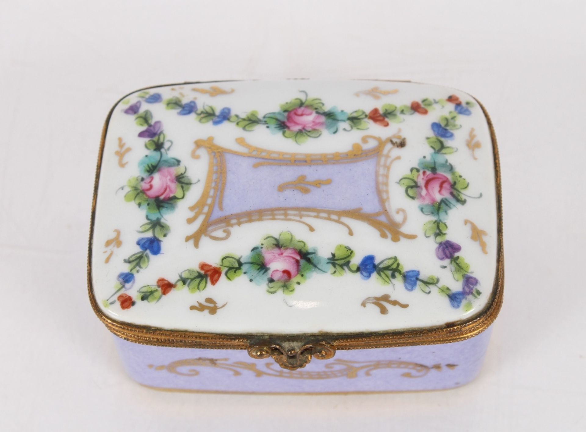 A small Limoges hinged box and cover, having floral spray decoration to the lid, no sides, - Image 3 of 5
