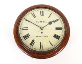 A Victorian oak cased drop dial wall clock, having single fuseé movement, by Burrell Sheffield, dial