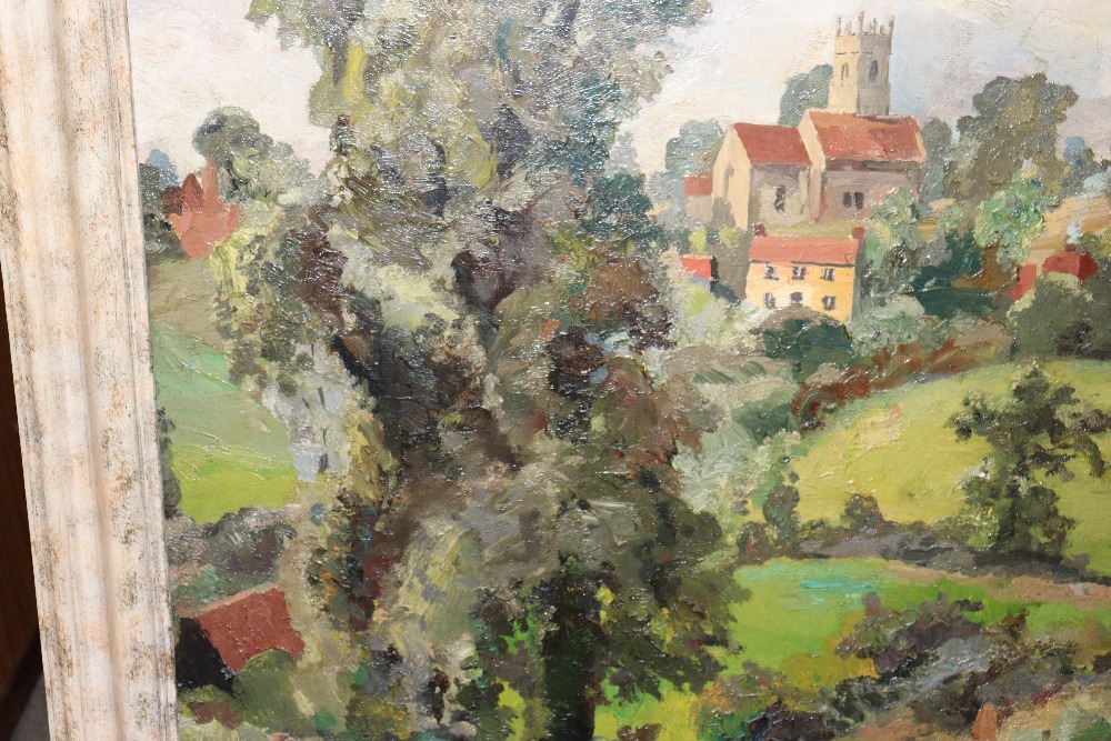 Attributed to Allan Walton, study of a rural village in rolling landscape, unsigned oil on canvas, - Image 10 of 19