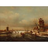 P.C. Steenhouwer, study of a frozen Dutch canal scene with figures on the ice, signed oil on