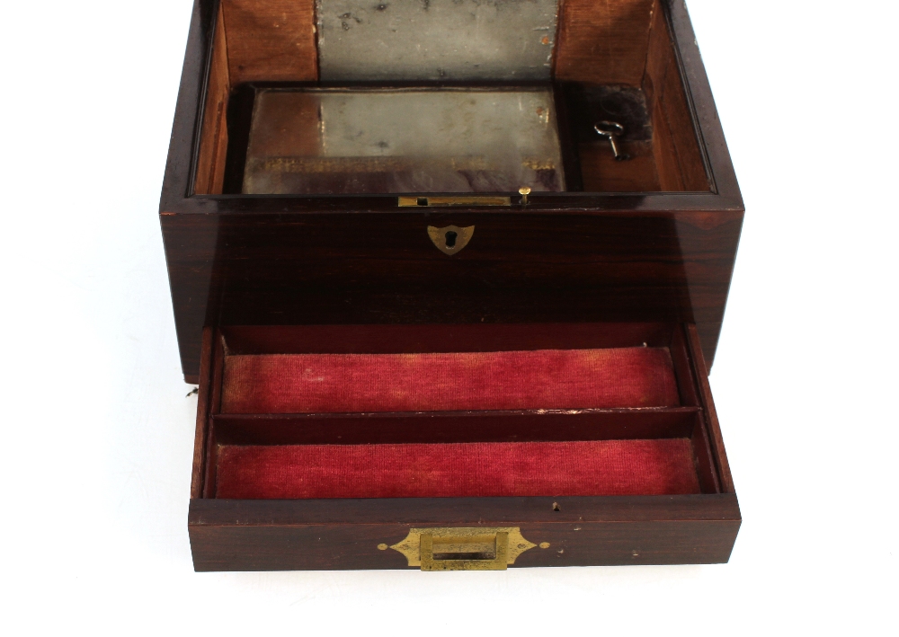 A 19th Century rosewood travelling toilet box, with sunken brass handles, 25.5cm wide x 16cm high - Image 3 of 3