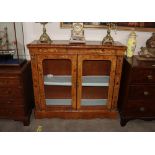 A 19th Century walnut and marquetry inlaid china display cabinet, the interior shelf enclosed by a