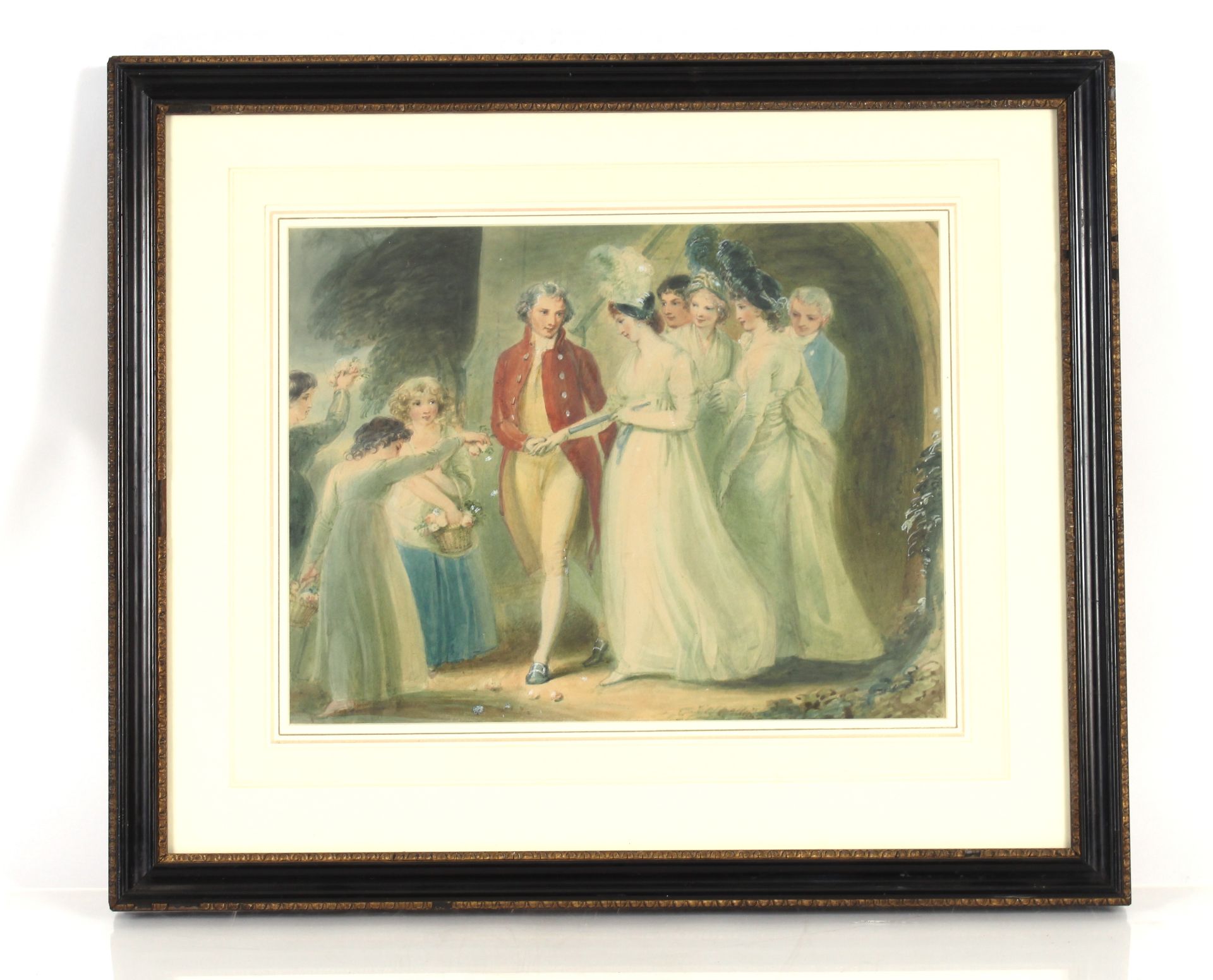 Thomas Stothard 1755-1834, "Wedding Procession" watercolour label verso, 29cm x 38cm - Image 2 of 2