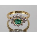 A diamond and emerald cluster ring, in 18ct gold mount, 3.4gms