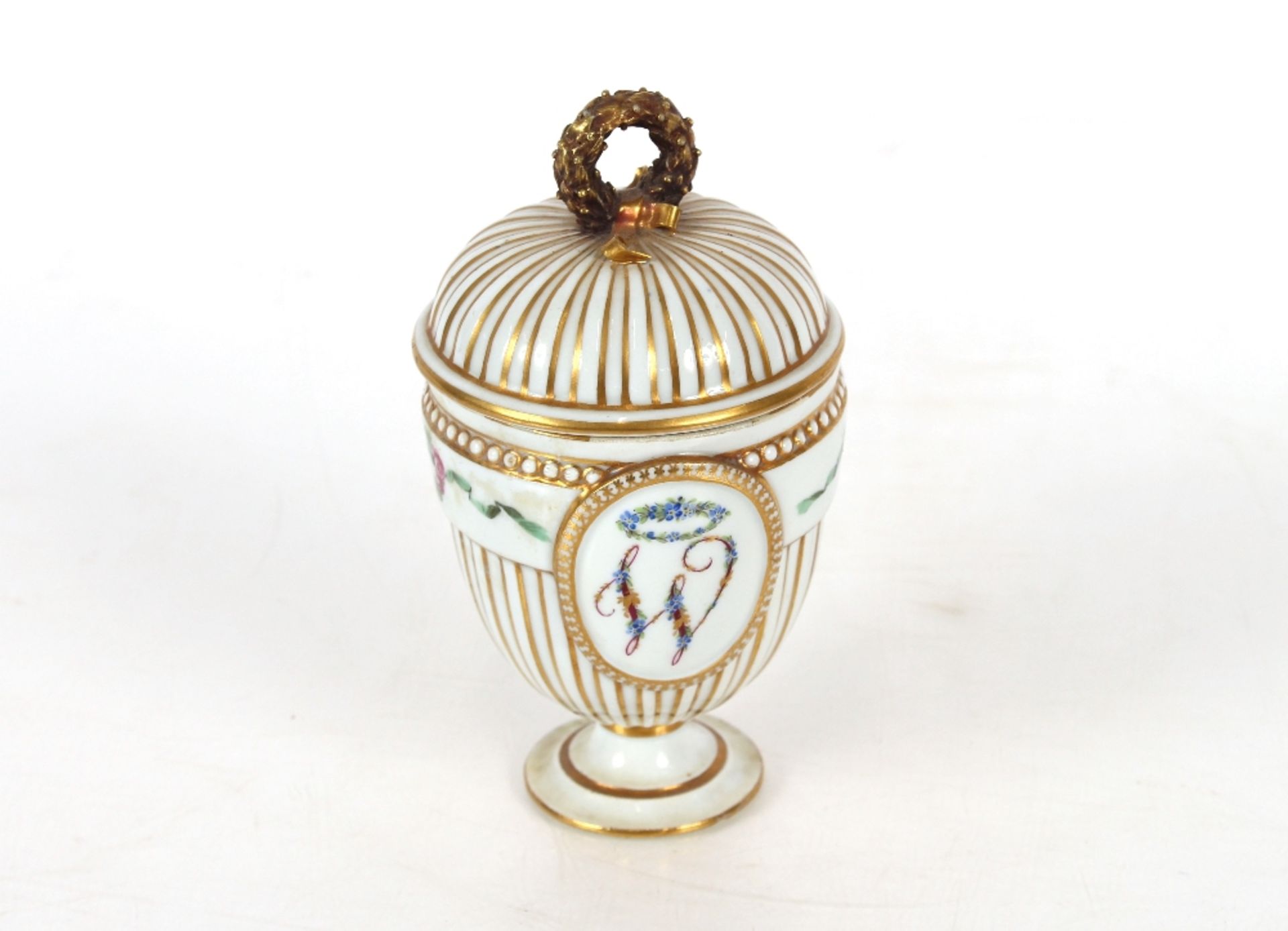A Meissen chocolate cup and cover, possibly Marcolini period of ribbed baluster form, central - Image 4 of 21