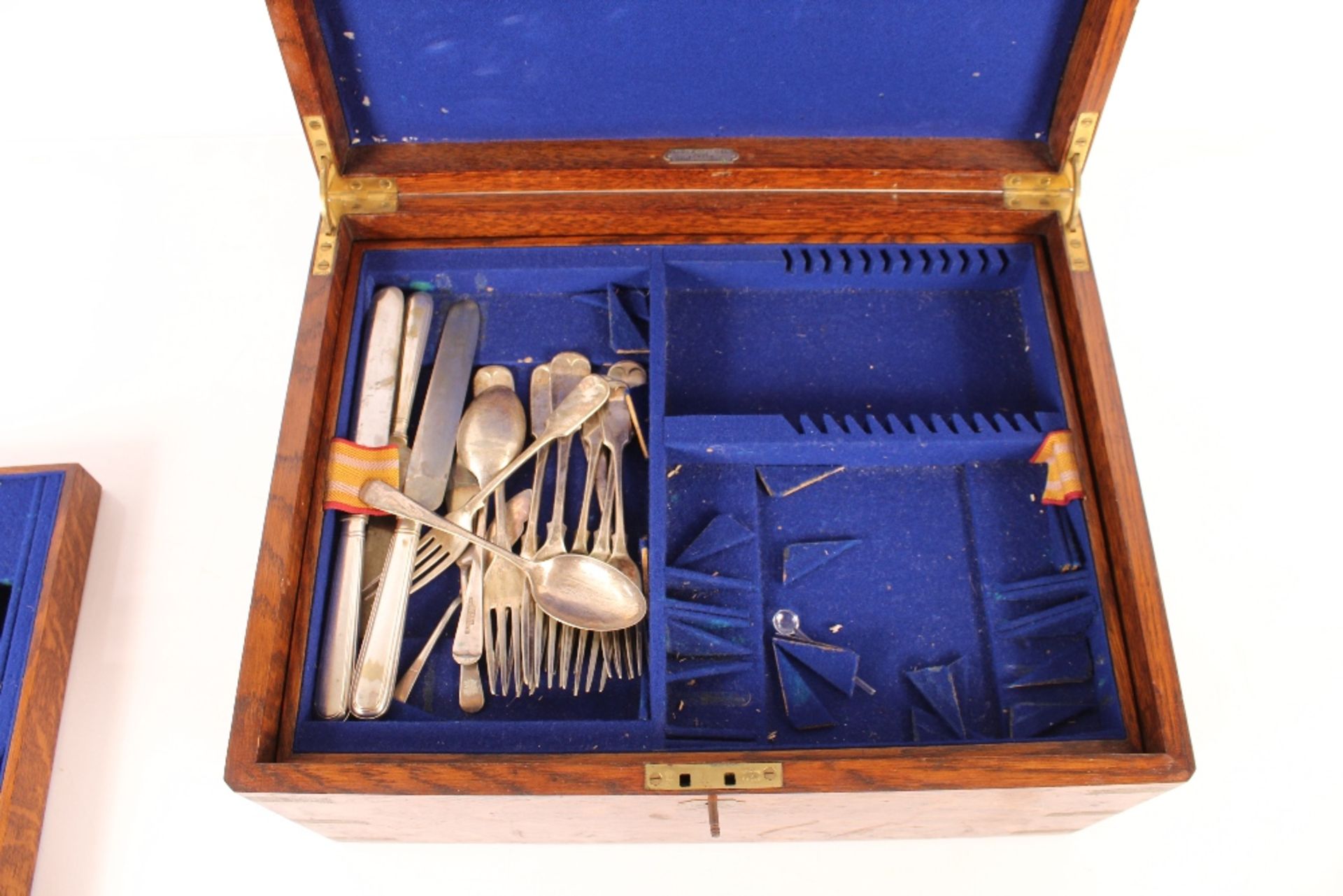 An oak canteen case by Army & Navy CSL and contents of various plated cutlery; and an oak cased - Image 6 of 8