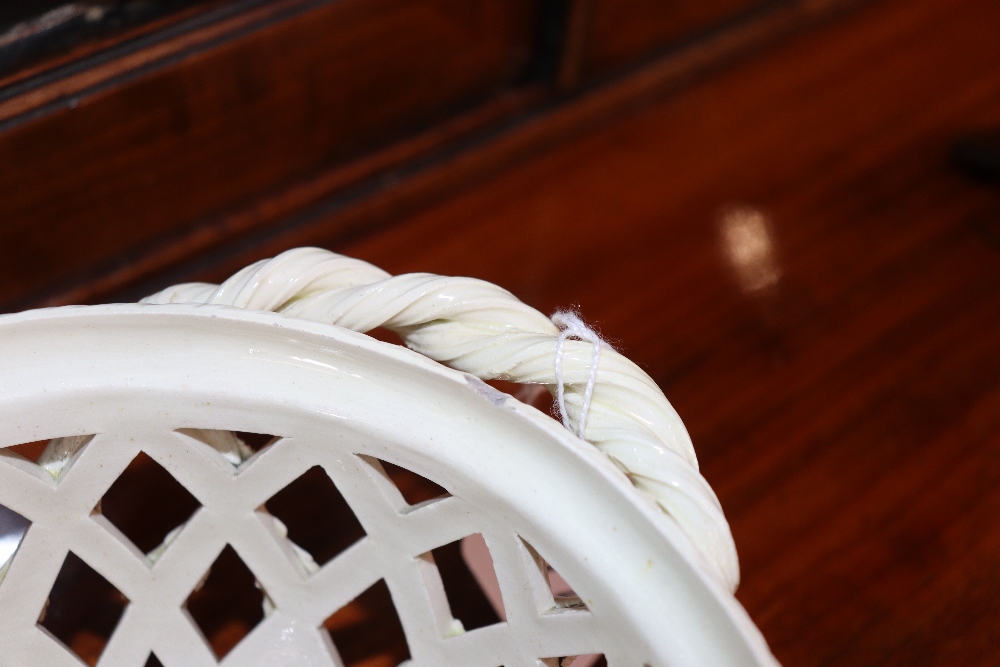 A 19th Century cream ware basket and cover with fruit finial, flanked by twist handles, 27cm long - Image 8 of 9