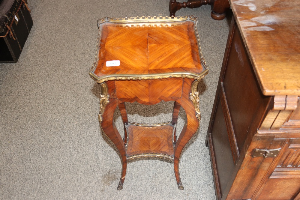 A pair of 19th Century French walnut and cross banded two tier side tables surmounted by pierced - Image 4 of 110