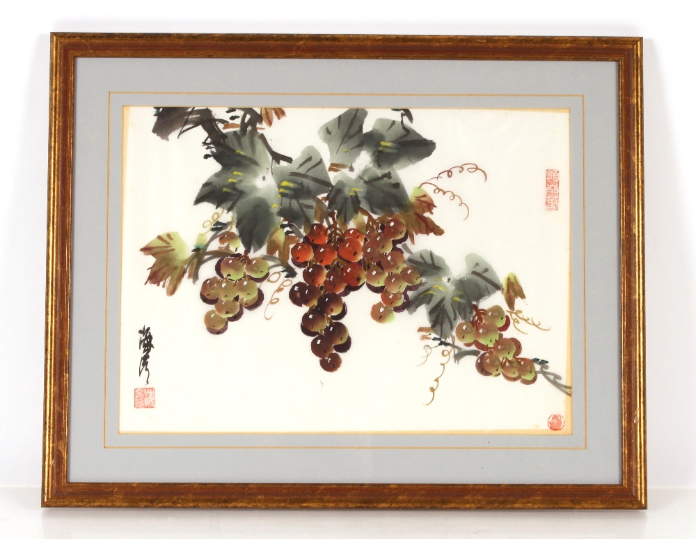 Mid 20th Century Chinese watercolour of berries and leaves, multiple artists seal marks; and a mid - Bild 5 aus 8