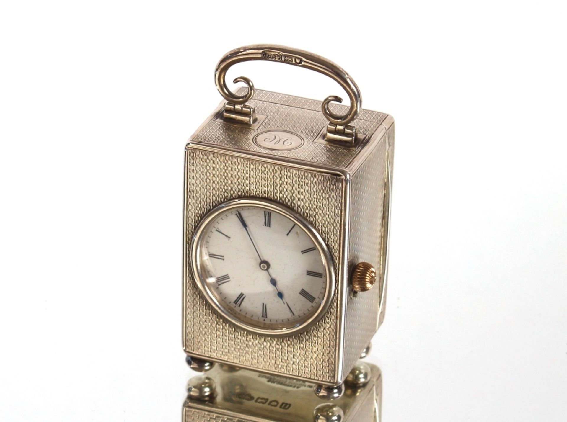 A miniature silver cased carriage clock, the movement inscribed W. Wordley, 129 Cannon Street