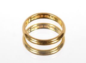 A 22ct gold wedding band, ring size J, 2.8gms