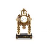 A 19th Century French marble and Ormolu mounted mantel clock surmounted by griffins and garlands