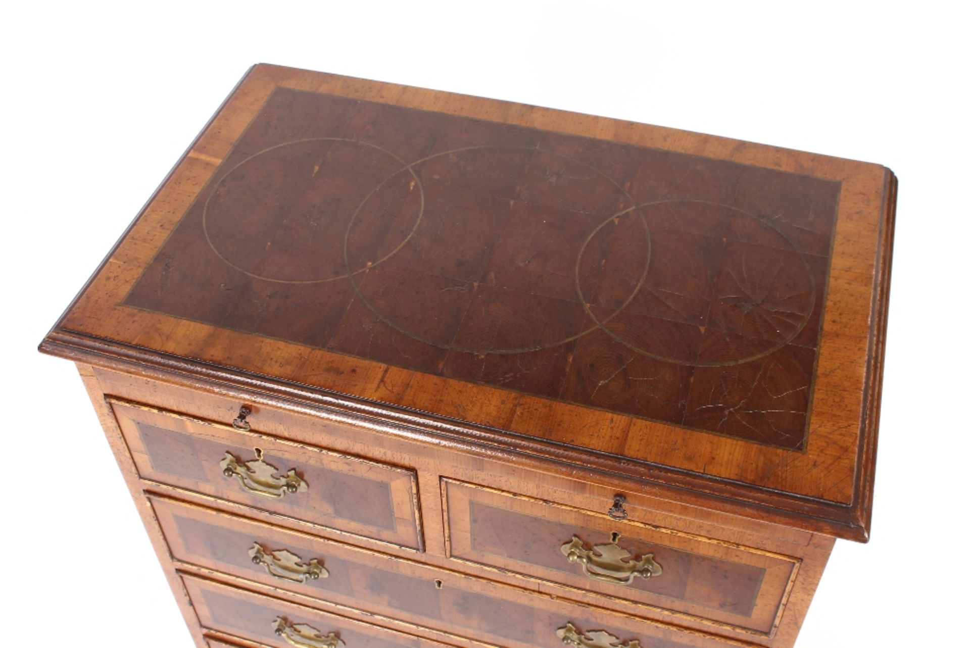 A George II style walnut and cross banded bachelors chest, fitted with a brushing slide, two short - Image 2 of 2