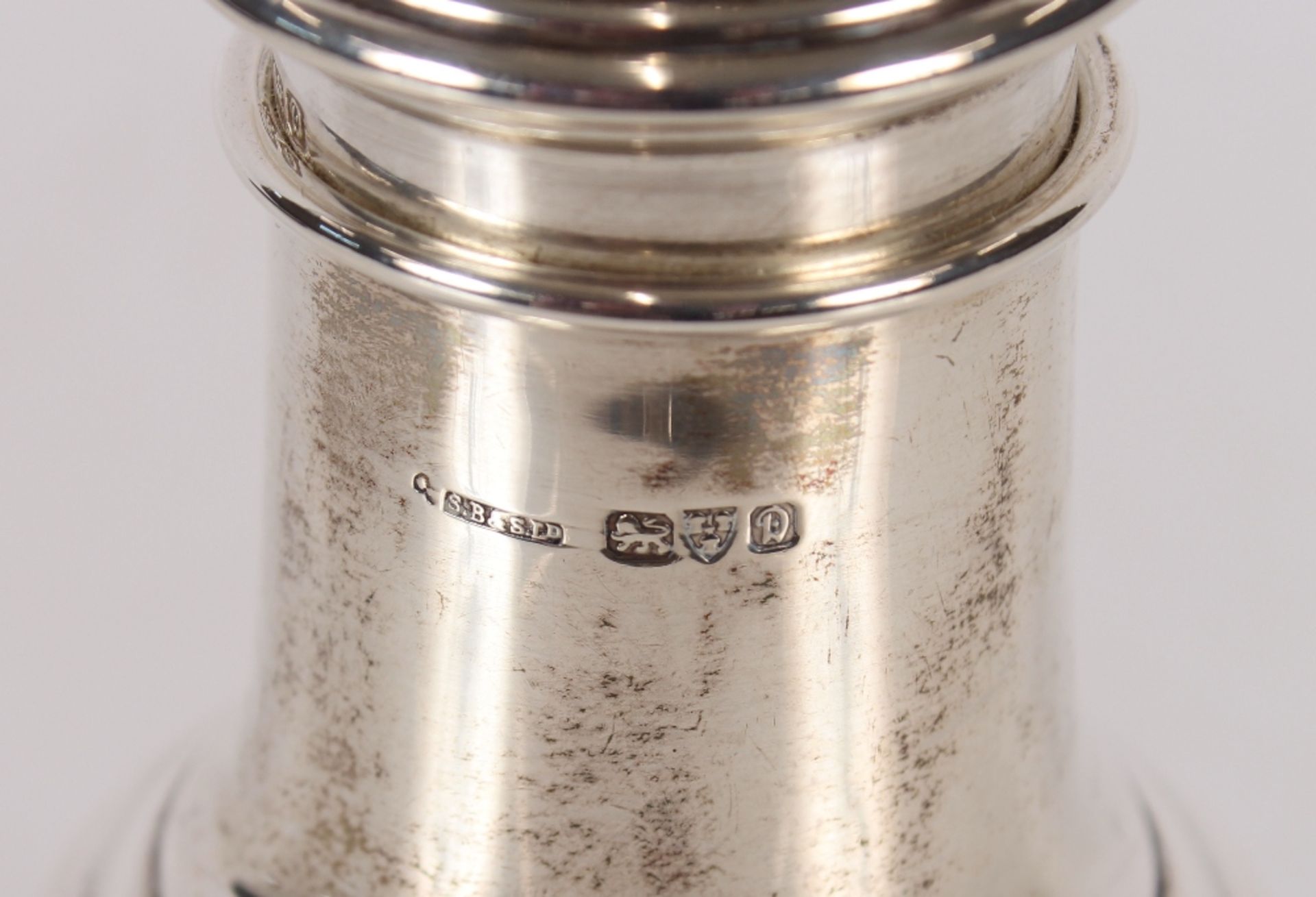 A large silver baluster sugar shaker, Chester 1946, 20cm high, 5oz - Image 2 of 2