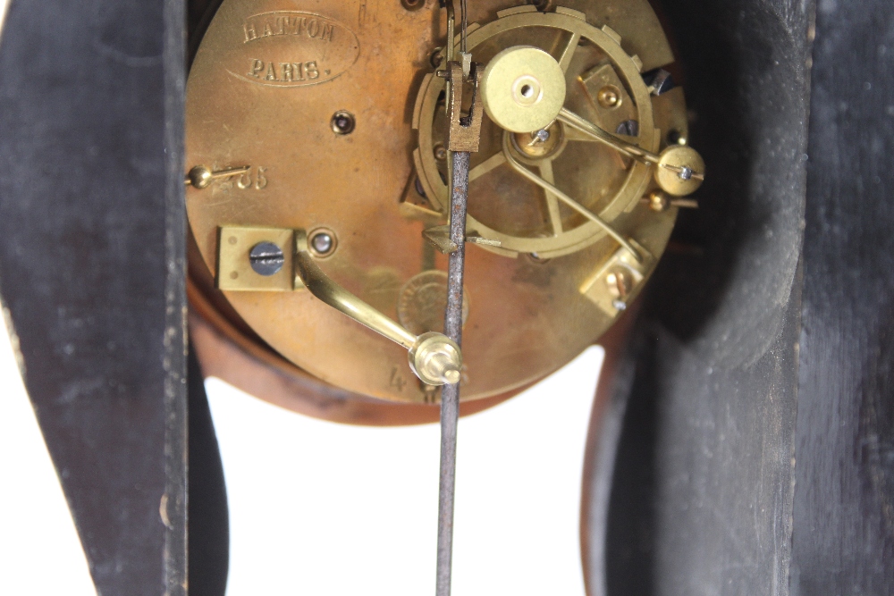 A green stained tortoiseshell and inlaid mantel clock by Hatton of Paris, eight day movement - Image 12 of 13