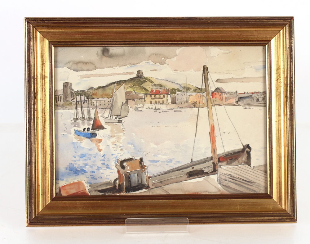 Allan Walton 1891-1948, study of a harbour with fishing and other sailing vessels, town in the far - Bild 2 aus 2