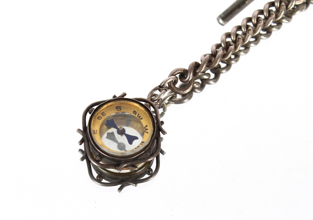 A silver Albert chain hung with compass, approx 52gms - Image 2 of 2