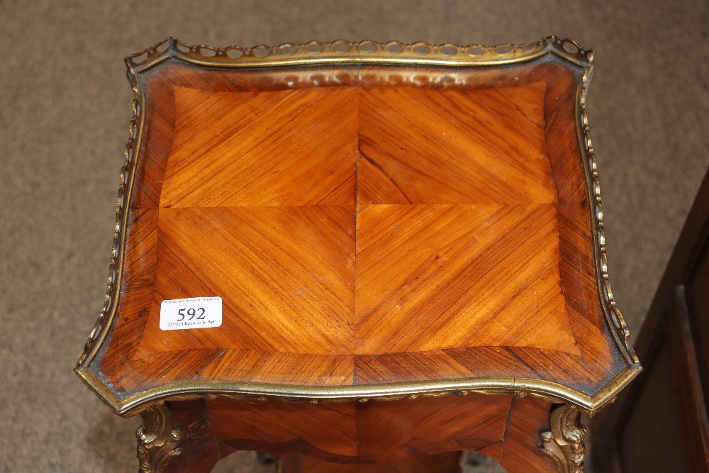 A pair of 19th Century French walnut and cross banded two tier side tables surmounted by pierced - Image 5 of 110