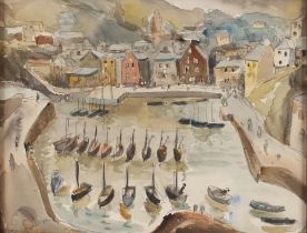 Allan Walton 1891-1948, study of a fishing harbour, watercolour 21.5cm x 27.5cm