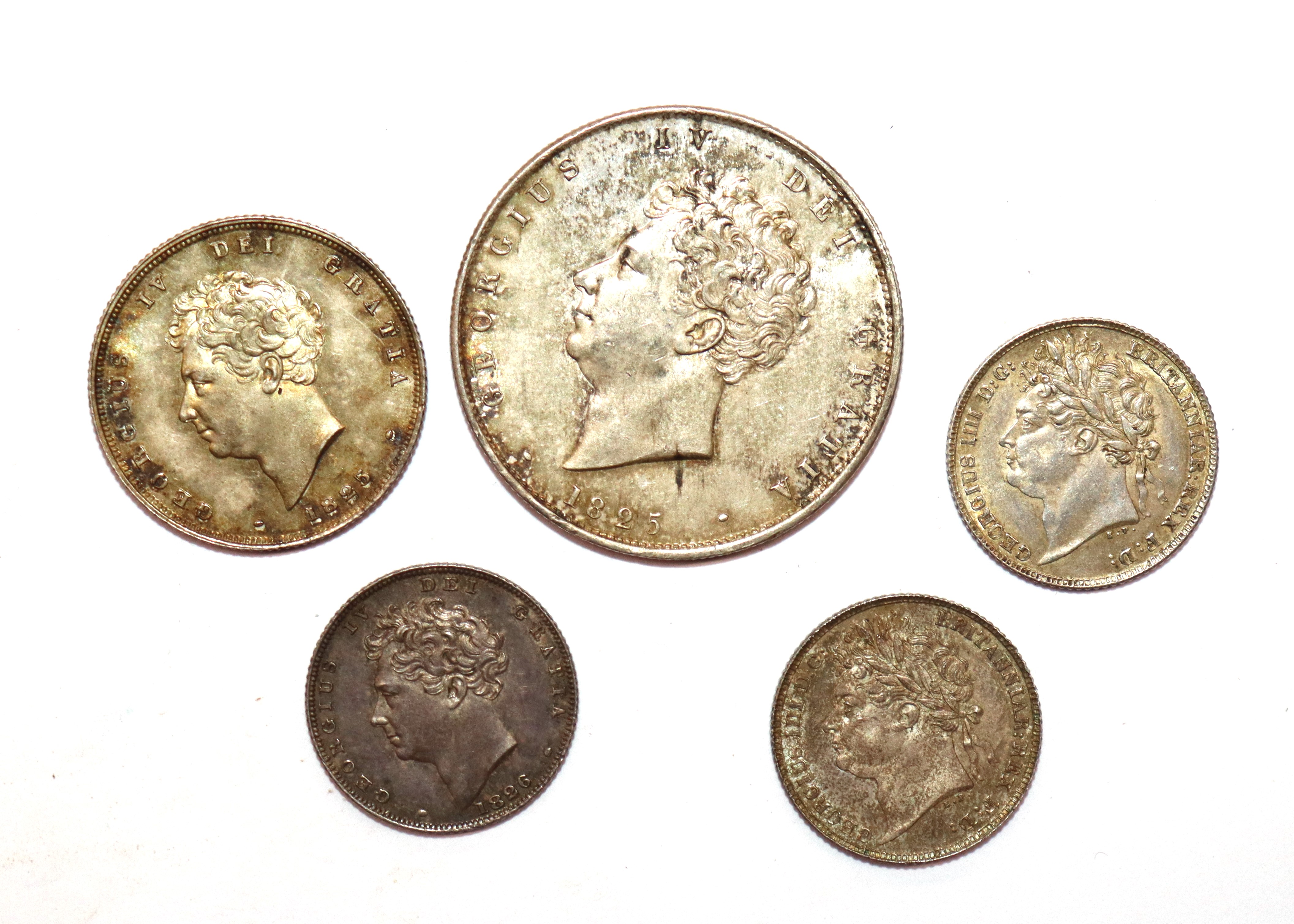 Five George IV coins, including half crown, shilling, and three sixpences - Image 2 of 3