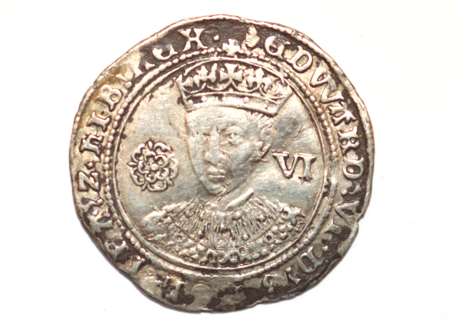 An Edward VI sixpence, MM tun facing bust with rose - Image 2 of 4