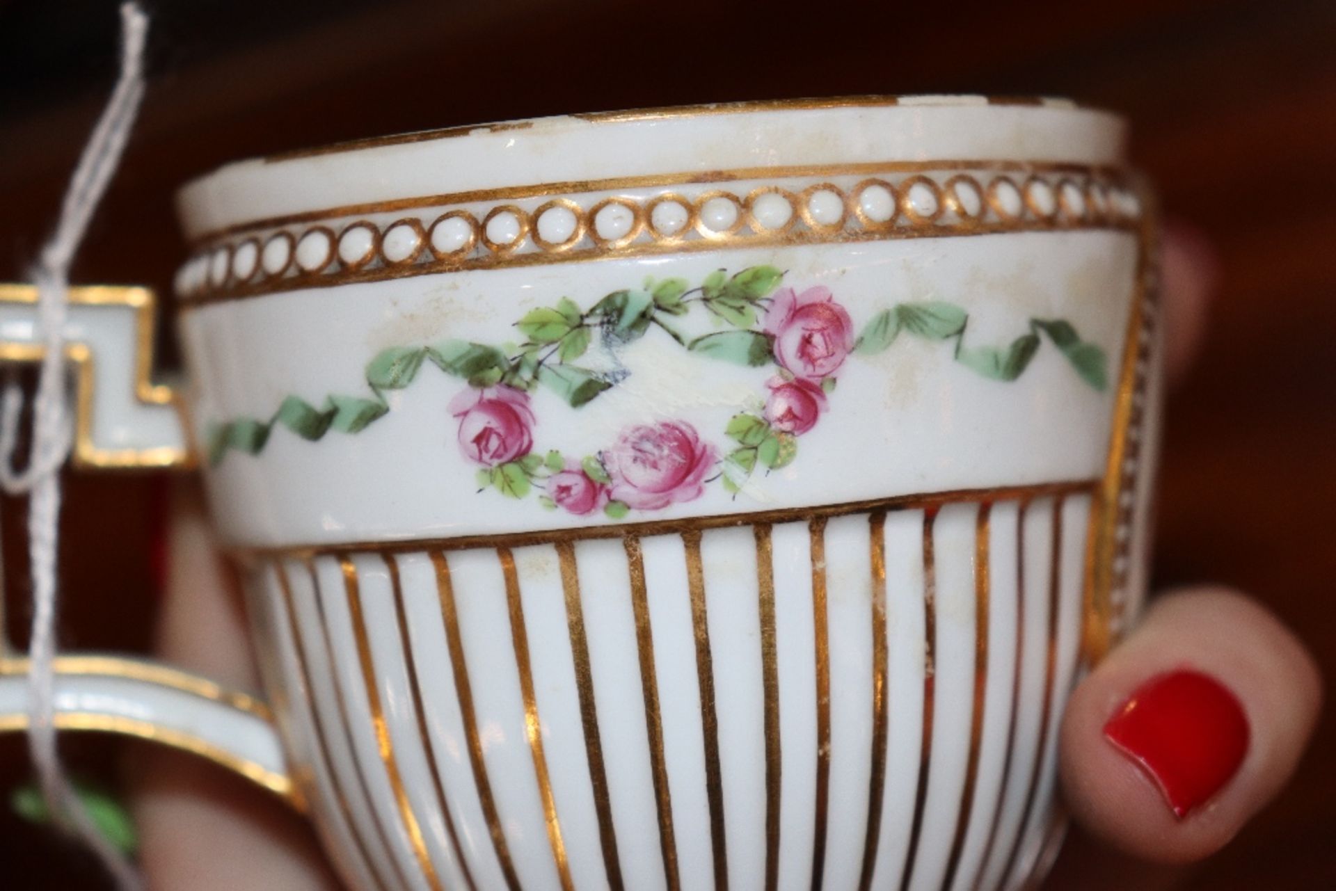 A Meissen chocolate cup and cover, possibly Marcolini period of ribbed baluster form, central - Image 14 of 21