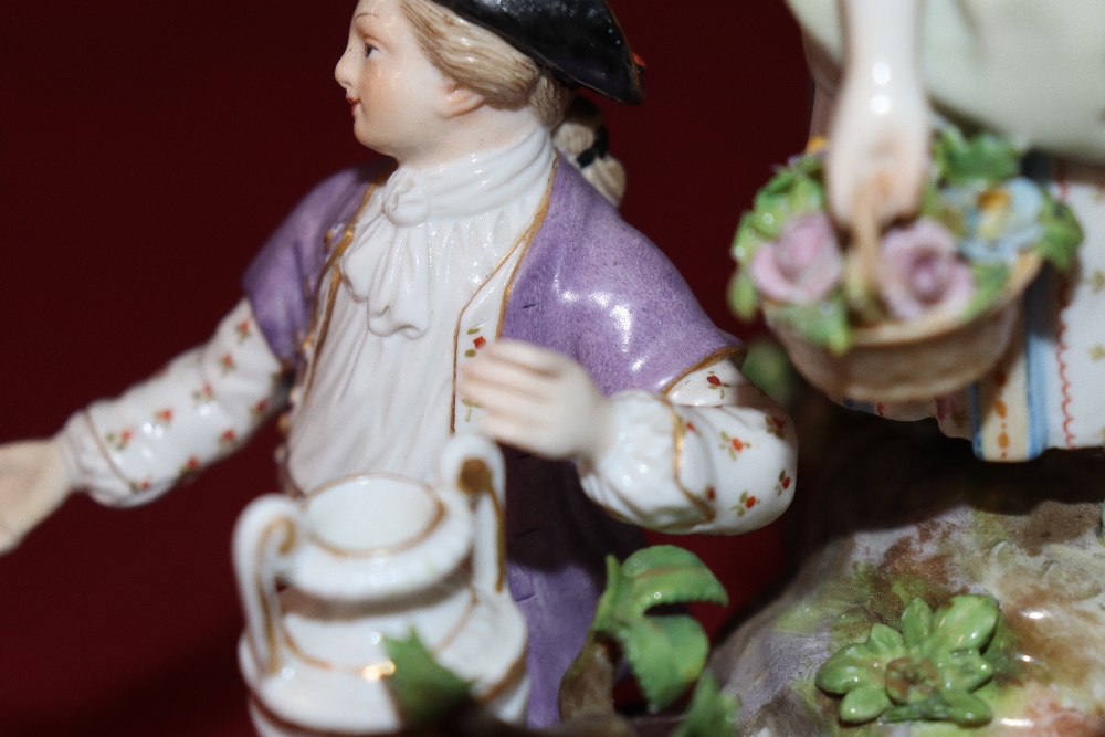 A 19th Meissen figure group, depicting flower sellers and a street vendor gathered around a tree - Image 5 of 12