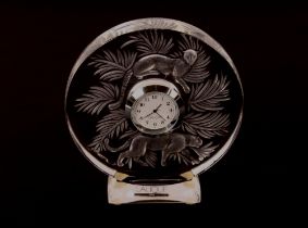 A Lalique "panther" mantel clock, marked Lalique France