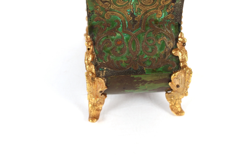 A green stained tortoiseshell and inlaid mantel clock by Hatton of Paris, eight day movement - Image 6 of 13