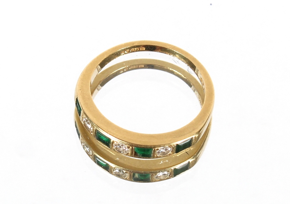 An 18ct gold emerald and diamond half eternity ring AF, 3gms, ring size N/O - Image 3 of 3