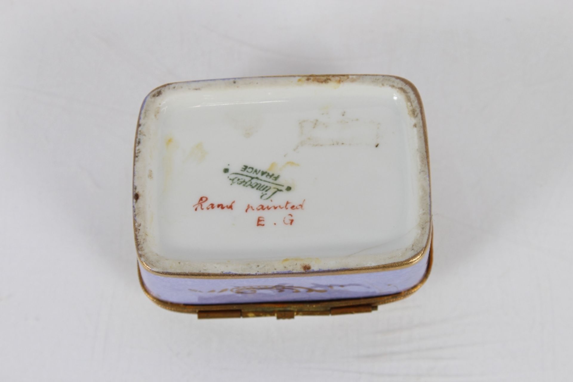 A small Limoges hinged box and cover, having floral spray decoration to the lid, no sides, - Image 5 of 5