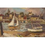 Attributed to Allan Walton, study of a harbour, unsigned oil on canvas, 30cm x 44cm